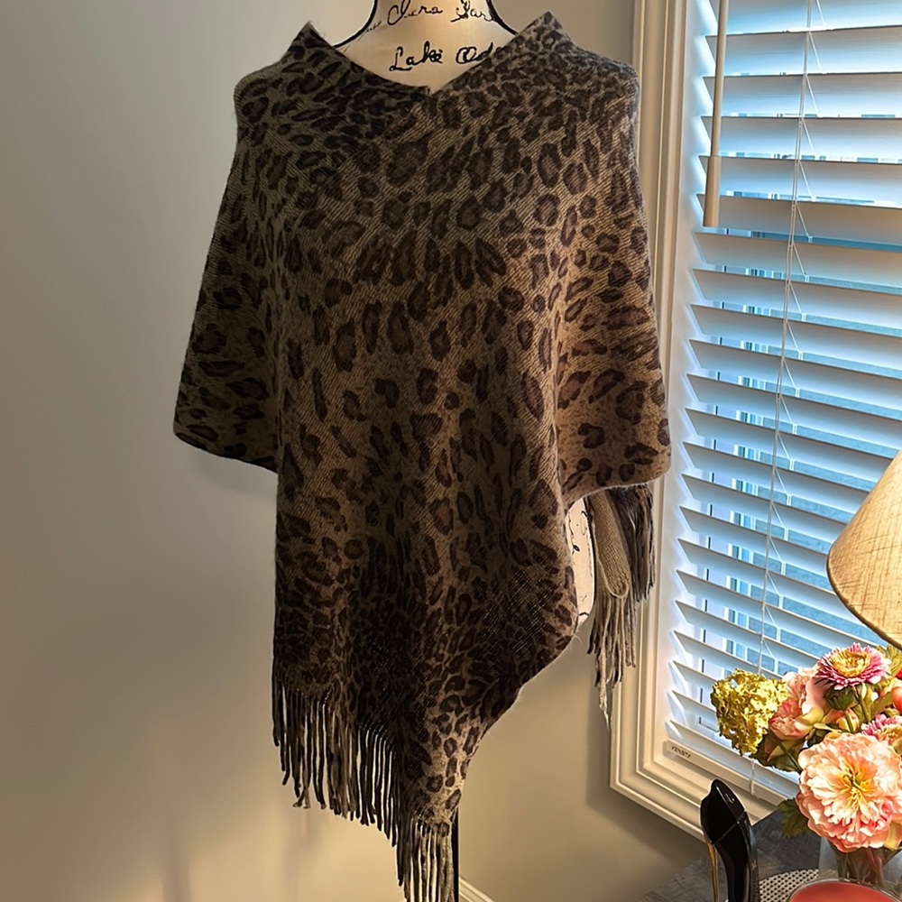 Olive Green Animal Print Poncho Wrap